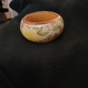 Wide Flower Bangle Acrylic Bracelet Roses Retro